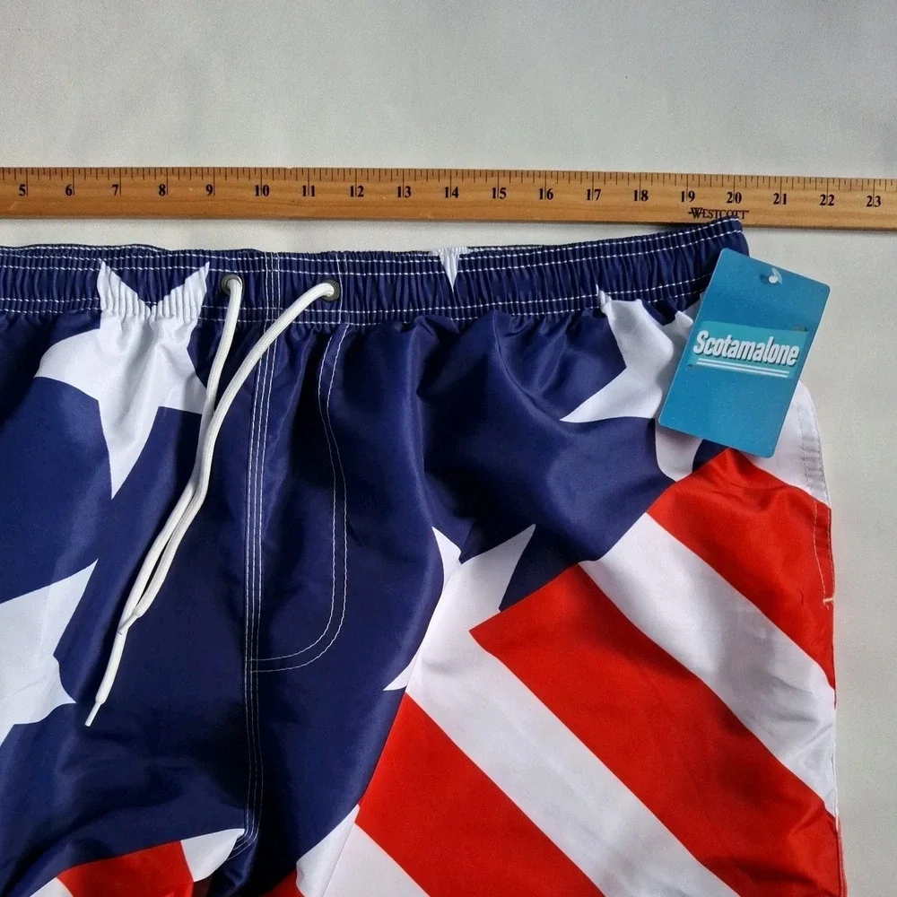 Scotamalone Men's Patriotic Stars & Stripes Flag Swim Trunks Multicolor XXXL